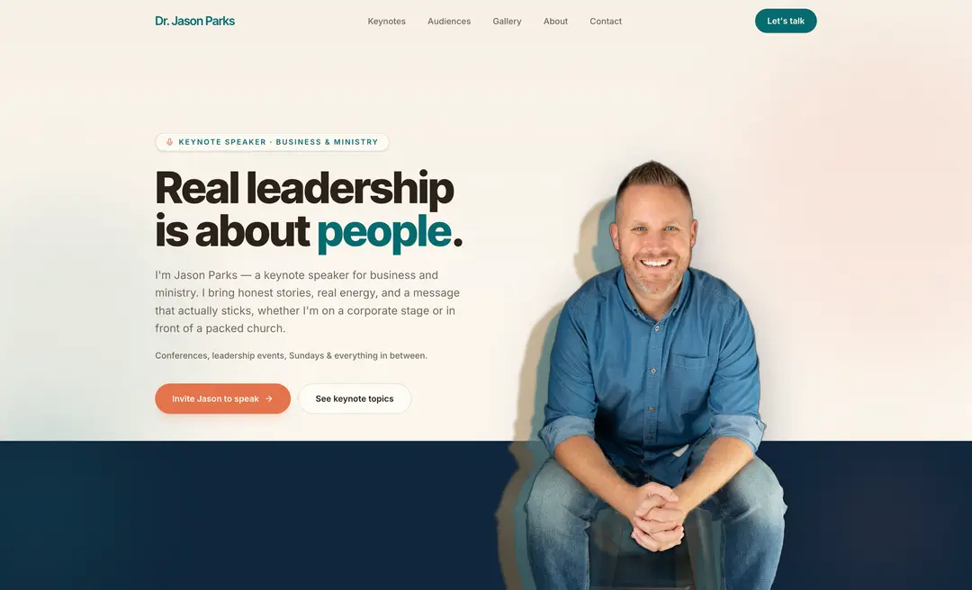 Dr. Jason Parks keynote speaker website designed by Brightly
